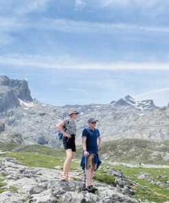Stunning view of picos mountain in background, hikers admiring views